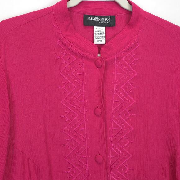 Sag Harbor 2 Pcs Set Pants & Tunic Embroidered Gauzy Women 1X Fuchsia Travel - Picture 13 of 14